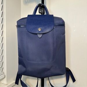 Longchamp Navy Blue Backpack Canvas Leather Strap Handbag Purse Bag